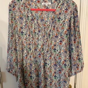 Rose & Olive Floral Blouse - Blue, Red, Green